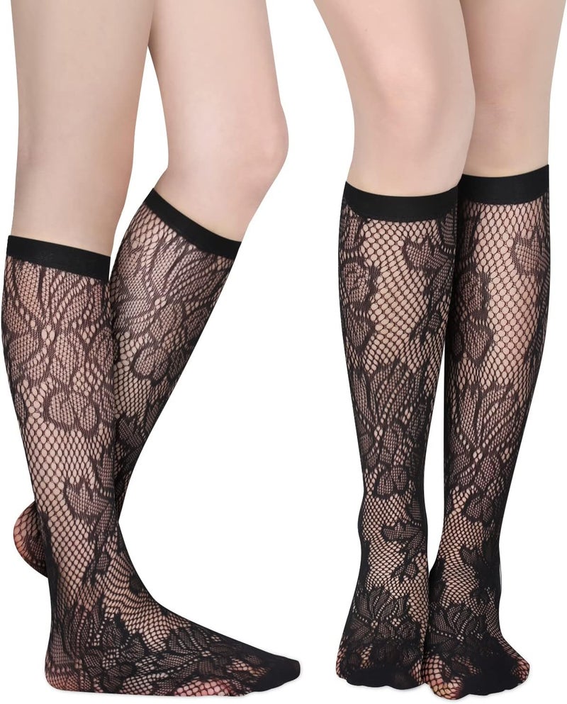 Benefeet Sox Womens Fishnet Knee High Socks White Black Lace Mesh Sexy Stockings Hollow Out Sheer Tube Calf Sock - Image 2
